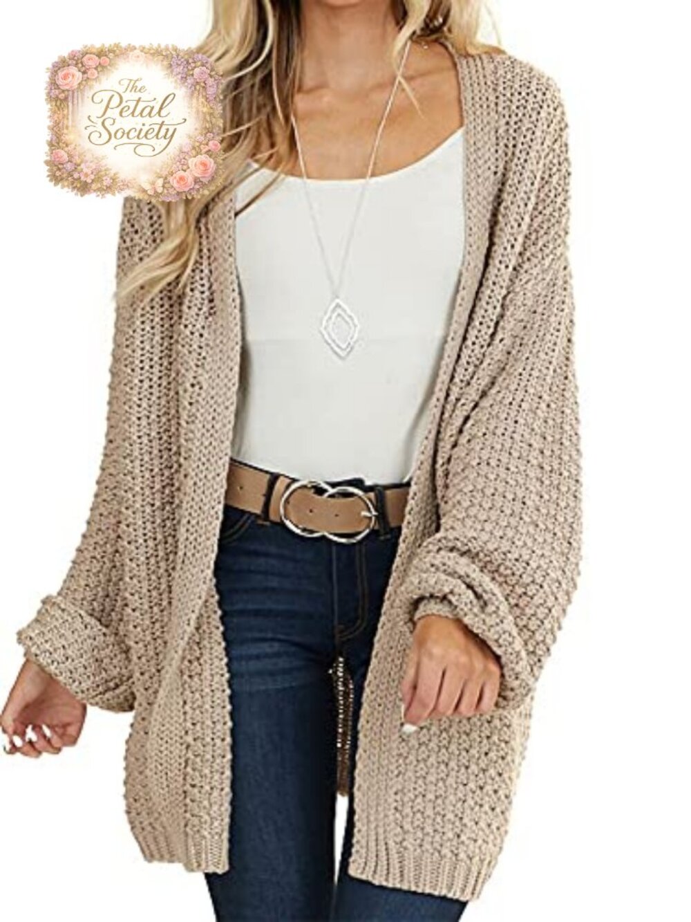 Oversized Open Front Knit Cardigan Batwing Long Sleeve Midi Sweater